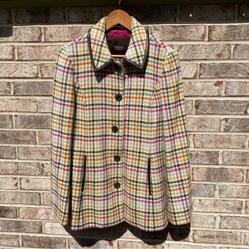 Coach Tweed Wool Coat Jacket Peacoat Fall Winter Rainbow Leather Vintage Y2K M